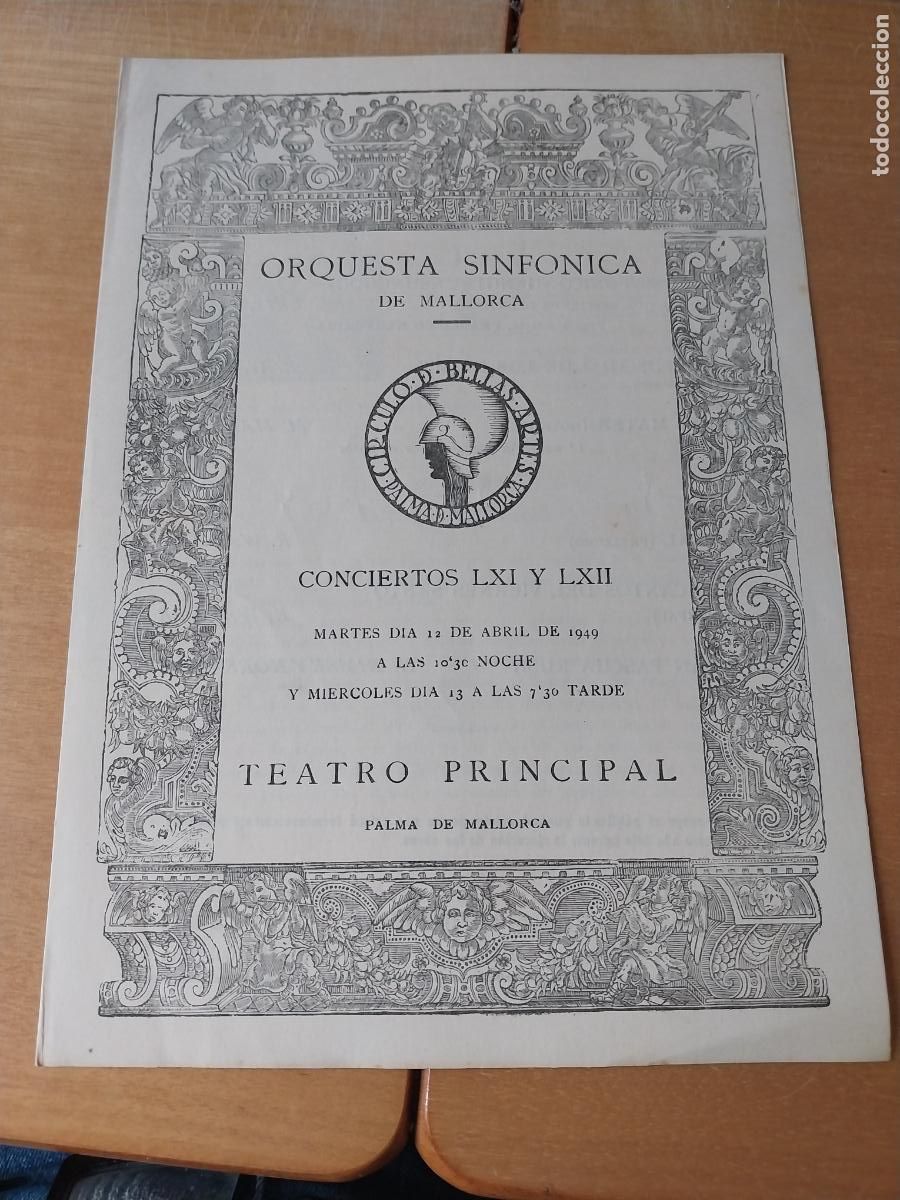 M&uacute;sica de colecci&oacute;n: ORQUESTA MALLORCA EKITAI AHN MIGUEL MANRESA ABR 1949 CONCIERTO LXI PROGRAMA 23 X 17CM