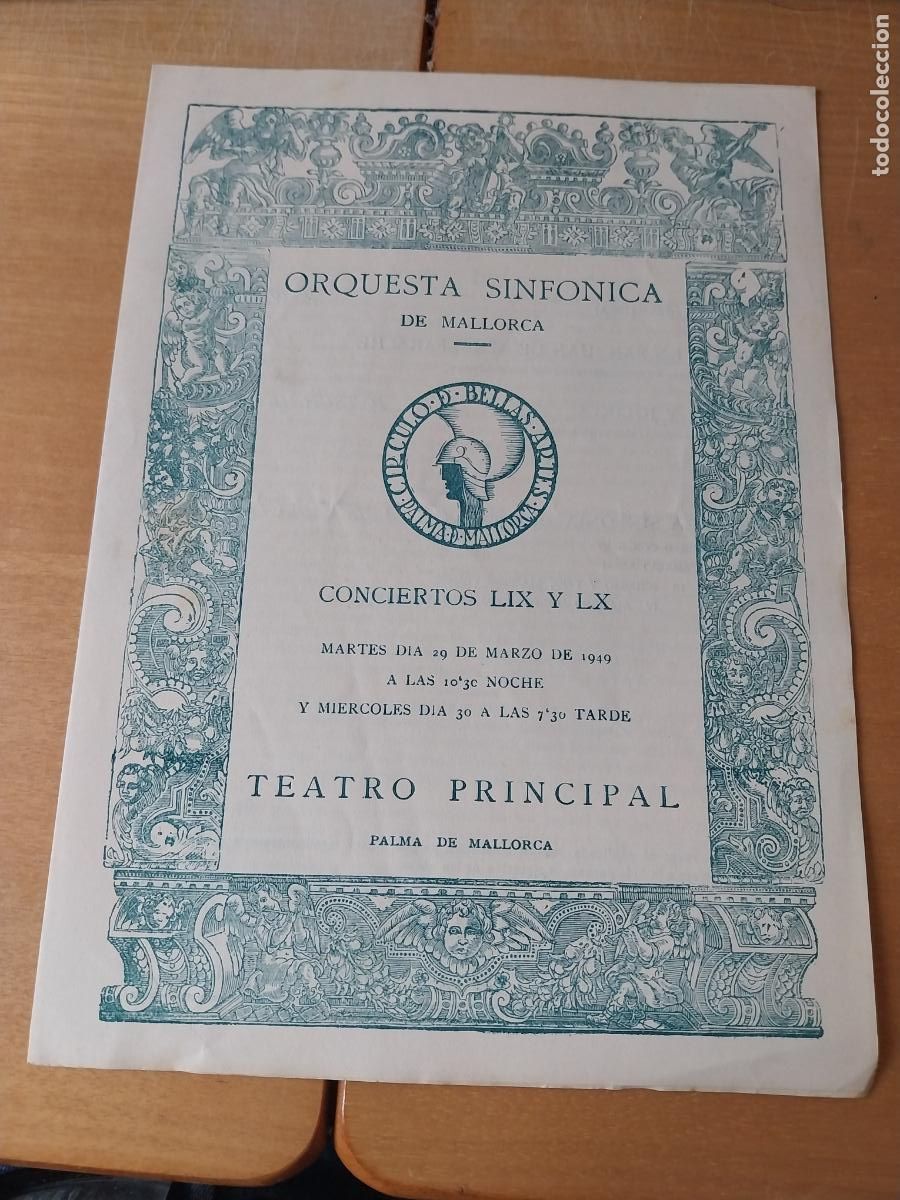 M&uacute;sica de colecci&oacute;n: ORQUESTA MALLORCA EKITAI AHN MAR 1949 CONCIERTO LIX PROGRAMA DIPTICO 23 X 17CM