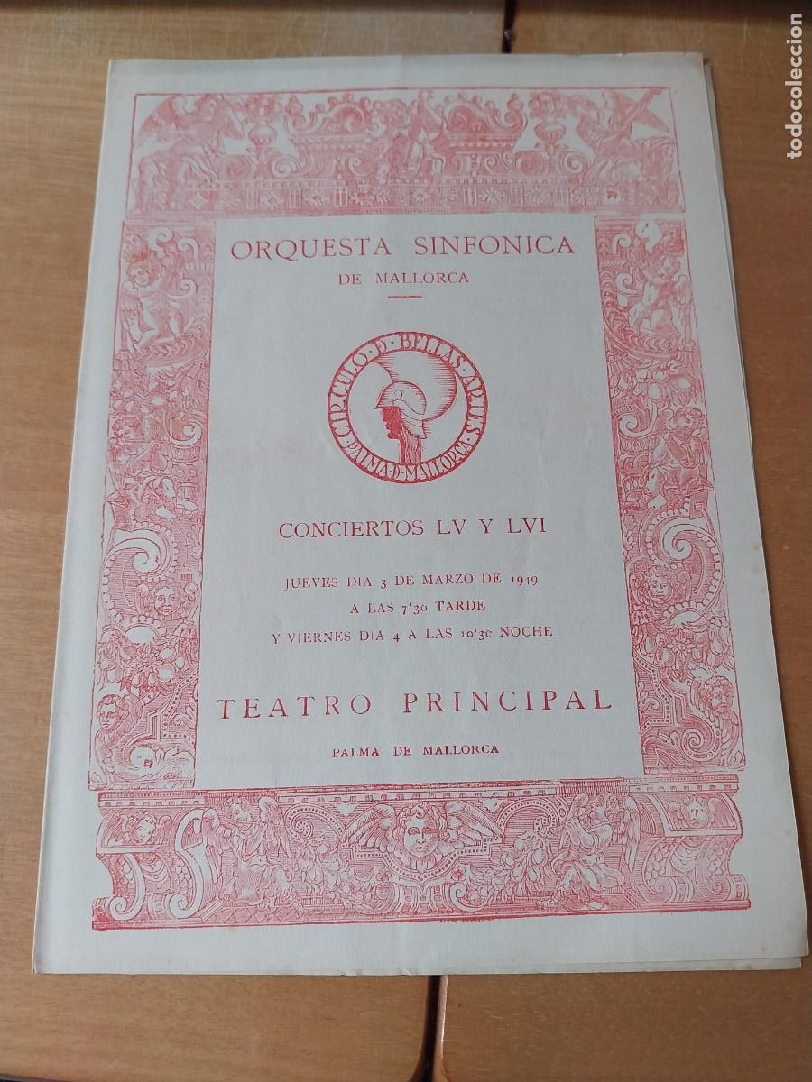 M&uacute;sica de colecci&oacute;n: ORQUESTA MALLORCA EKITAI AHN MARIA TERESA PERELLO MAR 1949 CONCIERTO LV PROGRAMA DIPTICO 23 X 17CM