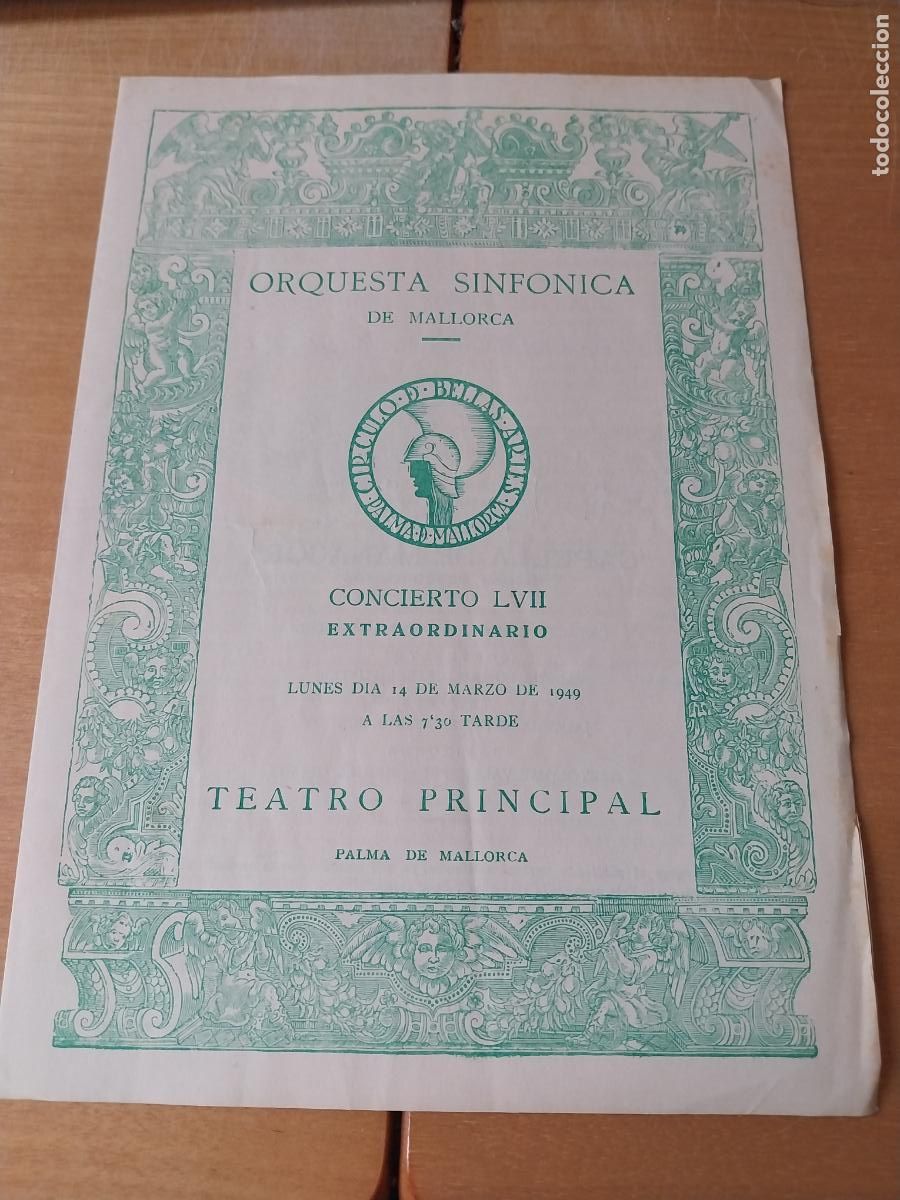 M&uacute;sica de colecci&oacute;n: ORQUESTA MALLORCA EKITAI AHN MAR 1949 CONCIERTO LVII PROGRAMA DIPTICO 23 X 17CM