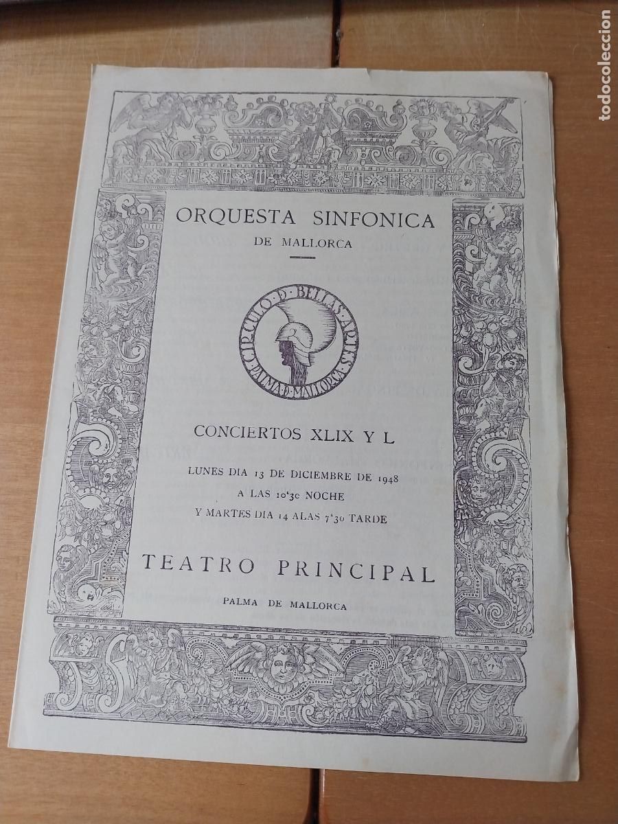 M&uacute;sica de colecci&oacute;n: ORQUESTA MALLORCA EKITAI AHN DIC 1948 CONCIERTO XLIX PROGRAMA DIPTICO 23 X 17CM