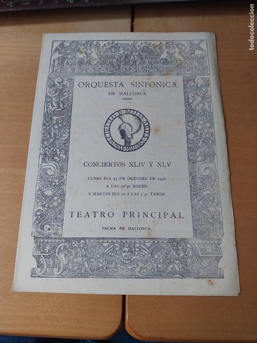 M&uacute;sica de colecci&oacute;n: ORQUESTA MALLORCA EKITAI AHN OCT 1948 CONCIERTO XLIV PROGRAMA DIPTICO 23 X 17CM