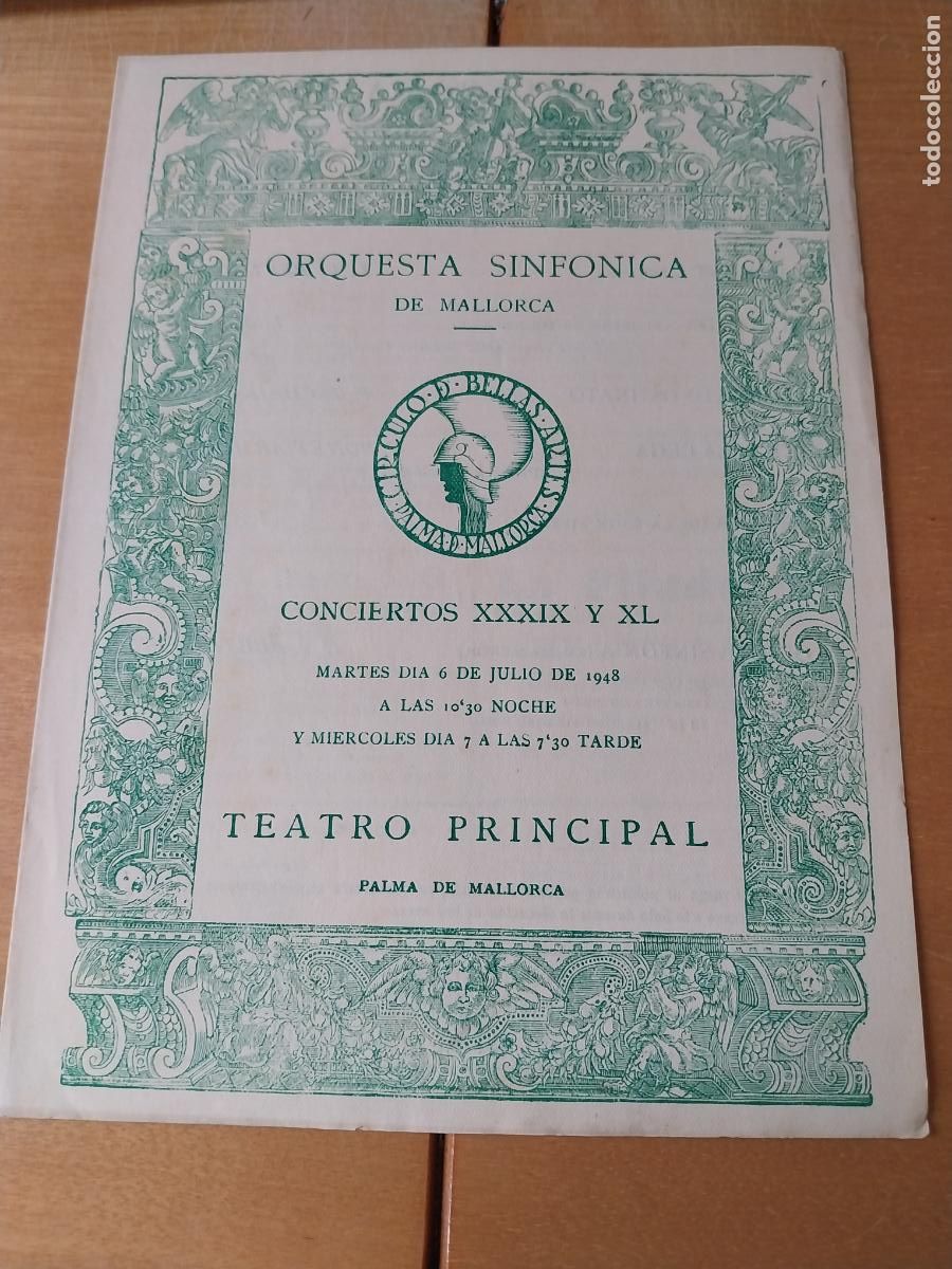 M&uacute;sica de colecci&oacute;n: ORQUESTA MALLORCA EKITAI AHN JUL 1948 CONCIERTO XXXIX PROGRAMA DIPTICO 23 X 17CM