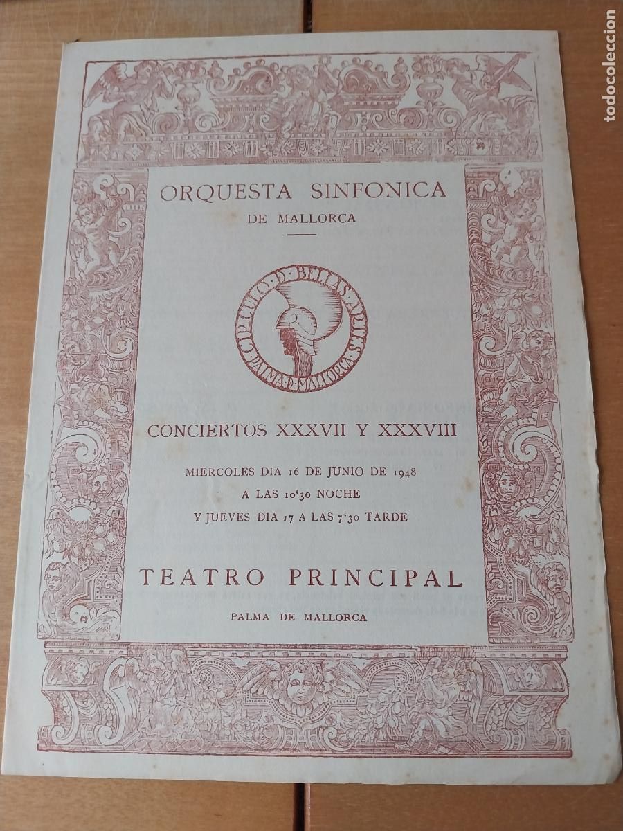 M&uacute;sica de colecci&oacute;n: ORQUESTA MALLORCA EKITAI AHN JUN 1948 CONCIERTO XXXVII PROGRAMA DIPTICO 23 X 17CM
