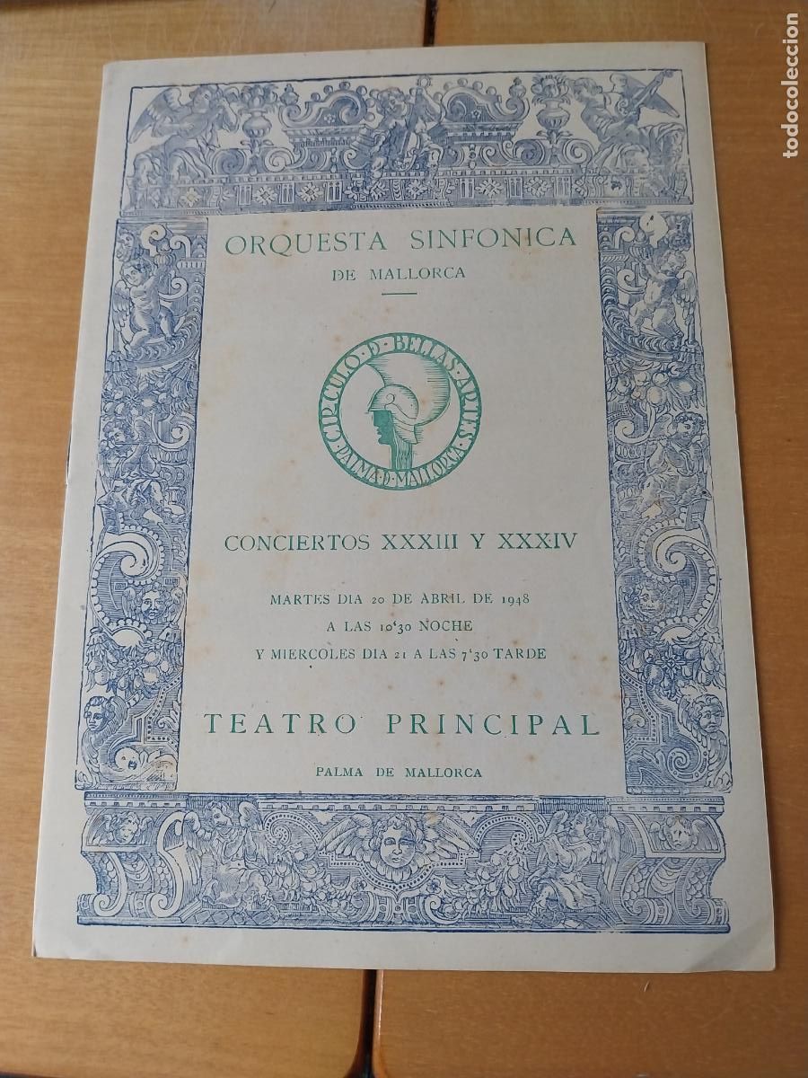 M&uacute;sica de colecci&oacute;n: ORQUESTA MALLORCA EKITAI AHN DELGADO OLIVES ABR 1948 CONCIERTO XXXIII PROGRAMA DIPTICO 23 X 17CM
