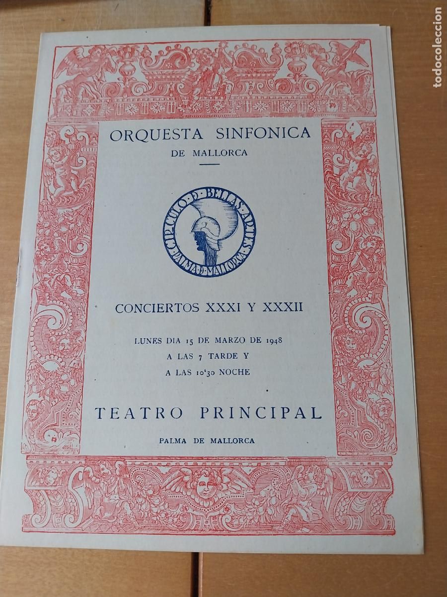 M&uacute;sica de colecci&oacute;n: ORQUESTA MALLORCA EKITAI AHN MAR 1948 CONCIERTO XXXI PROGRAMA DIPTICO 23 X 17CM