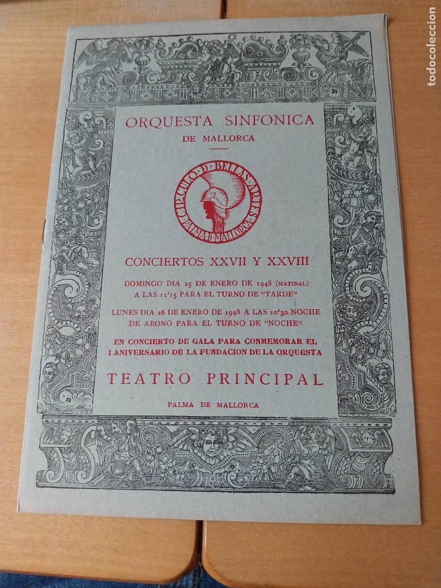 M&uacute;sica de colecci&oacute;n: ORQUESTA MALLORCA EKITAI AHN ENE 1948 CONCIERTO XXVII PROGRAMA DIPTICO 23 X 17CM