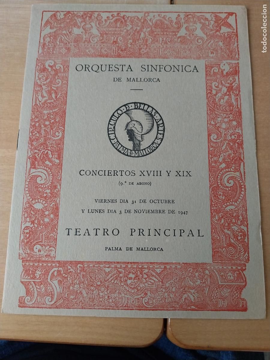 Musique de collection: ORQUESTA MALLORCA EKITAI AHN OCT 1947 CONCIERTO XVIII PROGRAMA DIPTICO 23 X 17CM