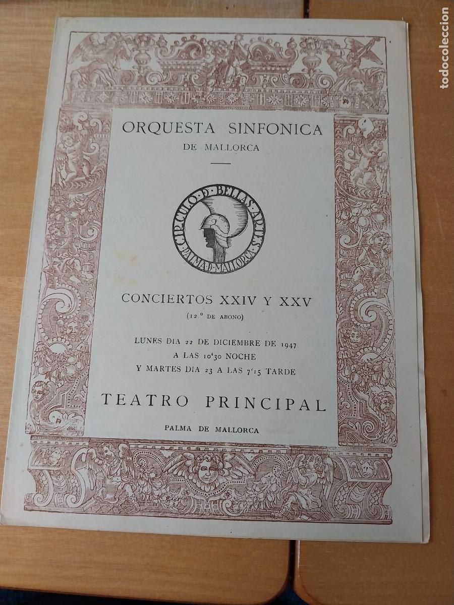 Musique de collection: ORQUESTA MALLORCA EKITAI AHN DIC 1947 CONCIERTO XXIV PROGRAMA HOJA 23 X 17CM
