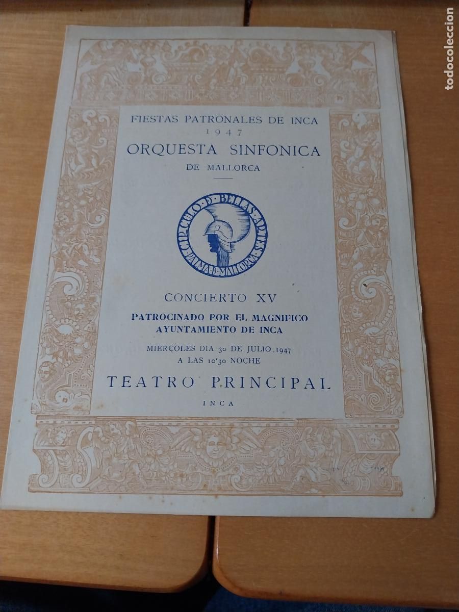 M&uacute;sica de colecci&oacute;n: ORQUESTA MALLORCA EKITAI AHN JUL 1947 CONCIERTO XXV PROGRAMA HOJA 23 X 17CM
