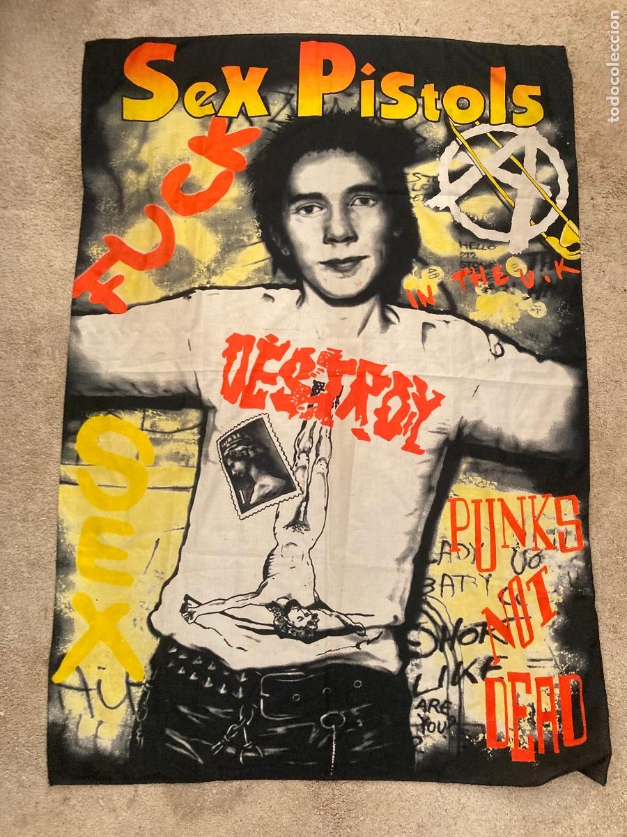 M&uacute;sica de colecci&oacute;n: P&Oacute;STER DE TELA. A&Ntilde;OS 90 - SEX PISTOLS - GRAN TAMA&Ntilde;O (140 x 95 cm aproximadamente)