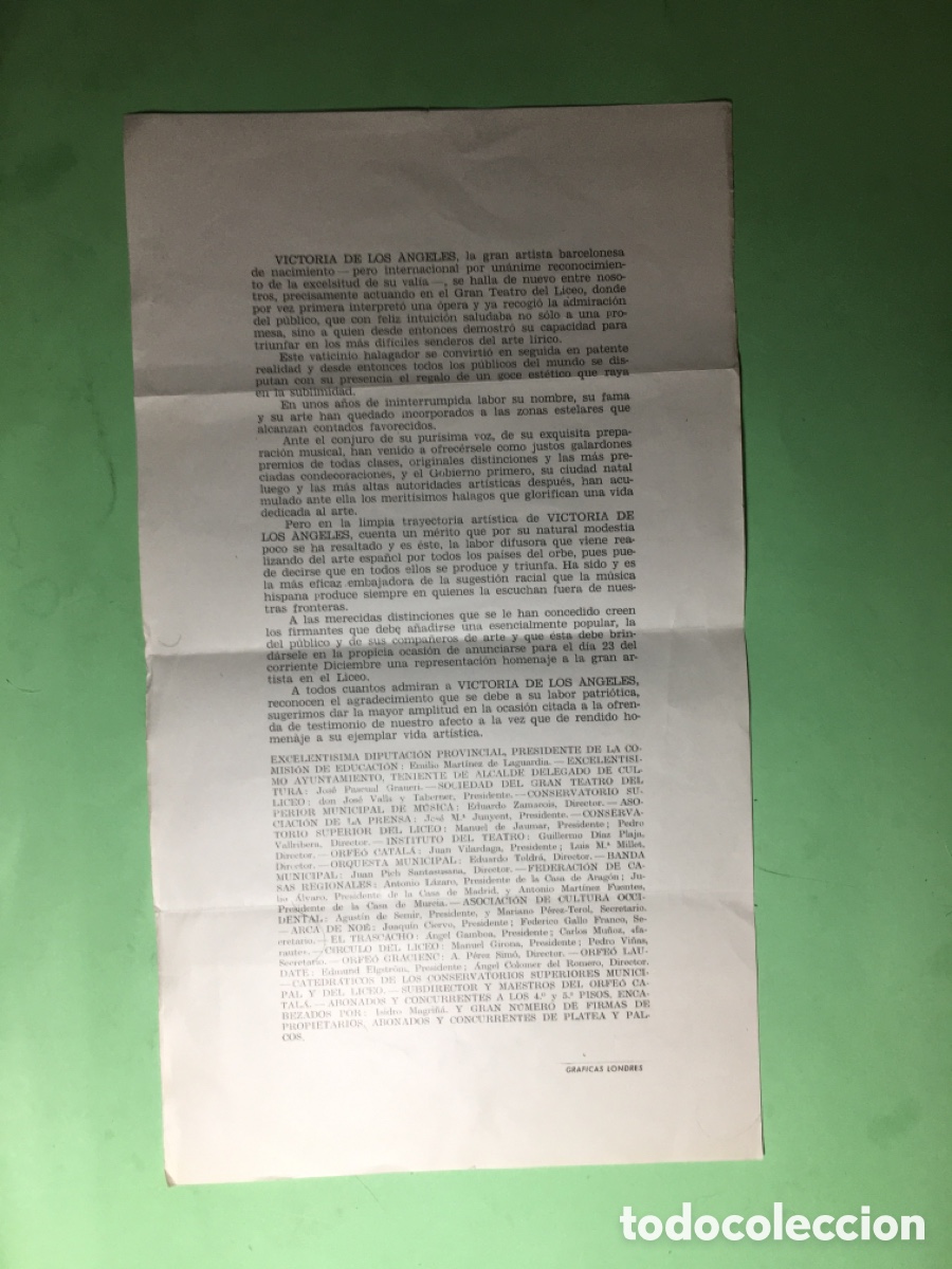 M&uacute;sica de colecci&oacute;n: 50/60&rsquo;s ca. HOMENAJE A VICTORIA DE LOS &Aacute;NGELES EN EL GRAN TEATRO DEL LICEO DE BCN EL 23/12
