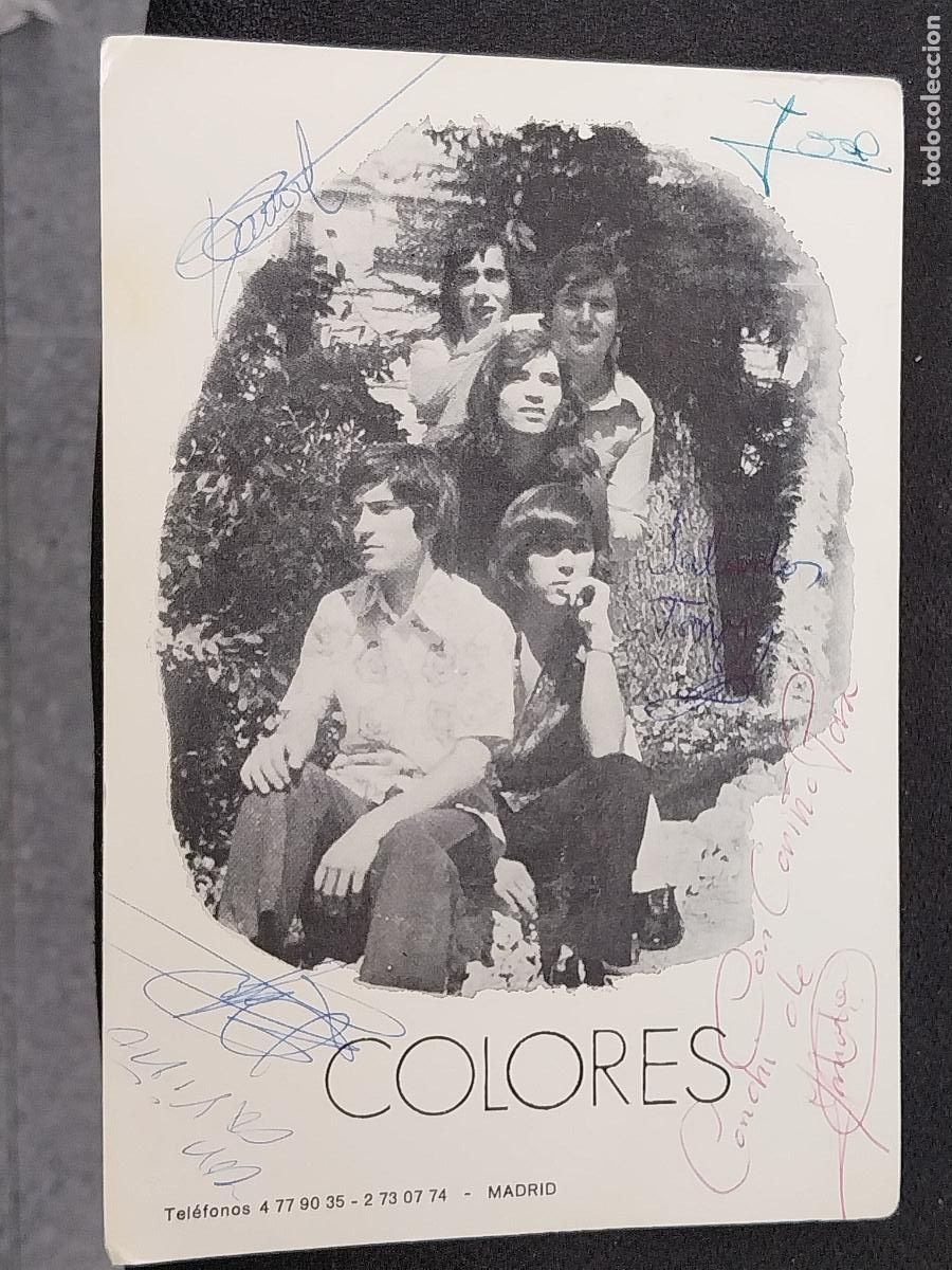 Musique de collection: TARJETA AUTOGRAFOS GRUPO MUSICAL COLORES ORIGINAL 15X11CM **