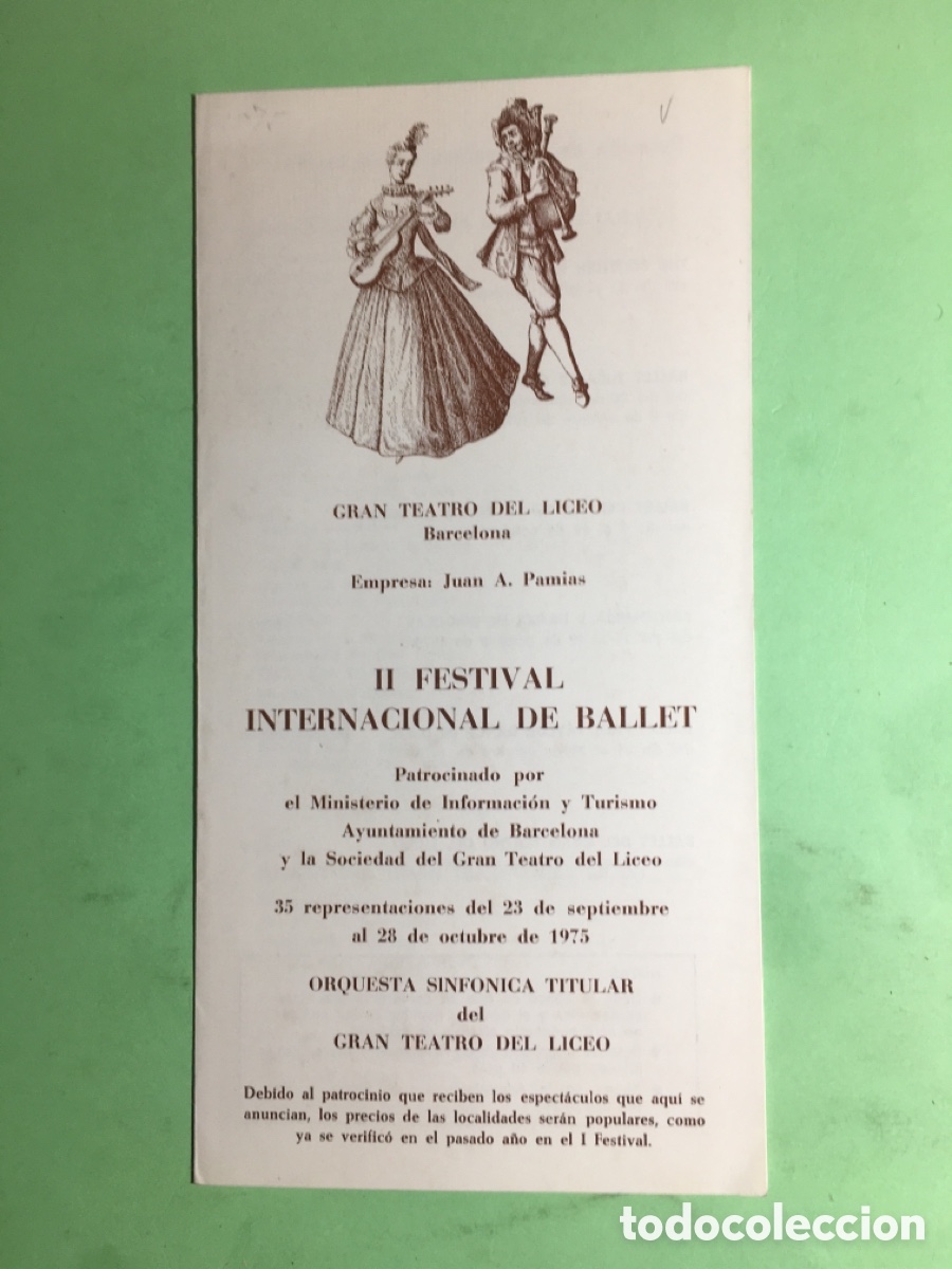 M&uacute;sica de colecci&oacute;n: 1975 LICEO BCN II FESTIVAL INTERNACIONAL DE BALLET MINISTERIO INFORMACI&Oacute;N Y TURISMO