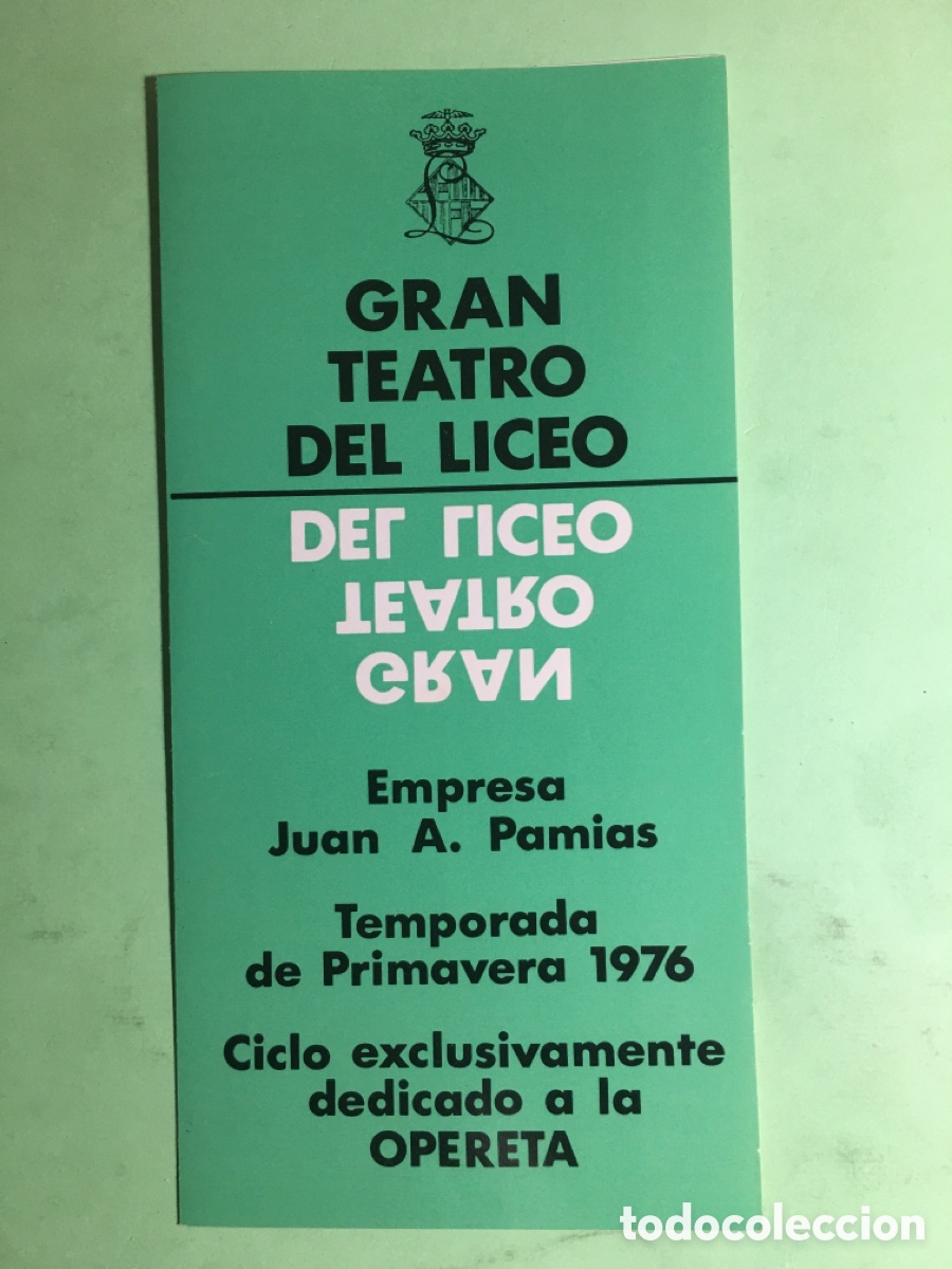 M&uacute;sica de colecci&oacute;n: 1976 PRIMAVERA LICEO BCN CICLO EXCLUSIVO OPERETA REPERTORIO REPARTO SINOPSIS