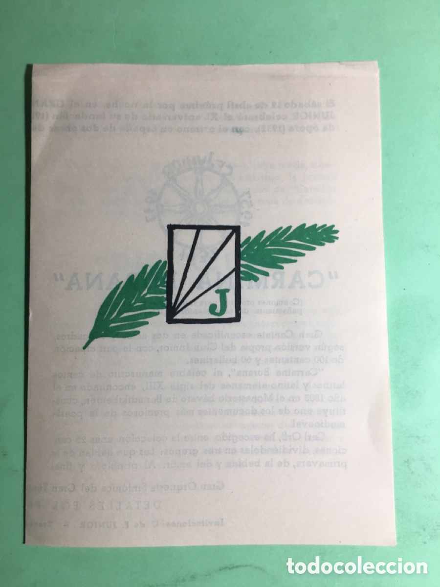 Musica di collezione: 1957 LICEO BCN CFJUNIOR 40 ANIVERSARIO - ESTRENO EN ESPA&Ntilde;A CARMINA BURANA Y DIE KLUGE CARL ORFF