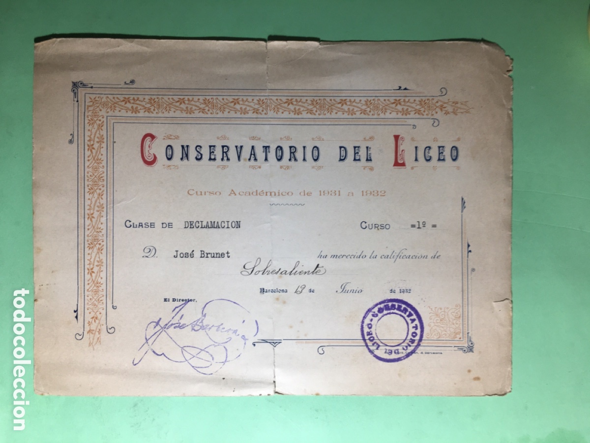 Musica di collezione: 1932 13/6 CONSERVATORIO DEL LICEO CURSO 31/32 CLASE DE DECLAMACI&Oacute;N EL ALUMNO &hellip;..detalles en foto