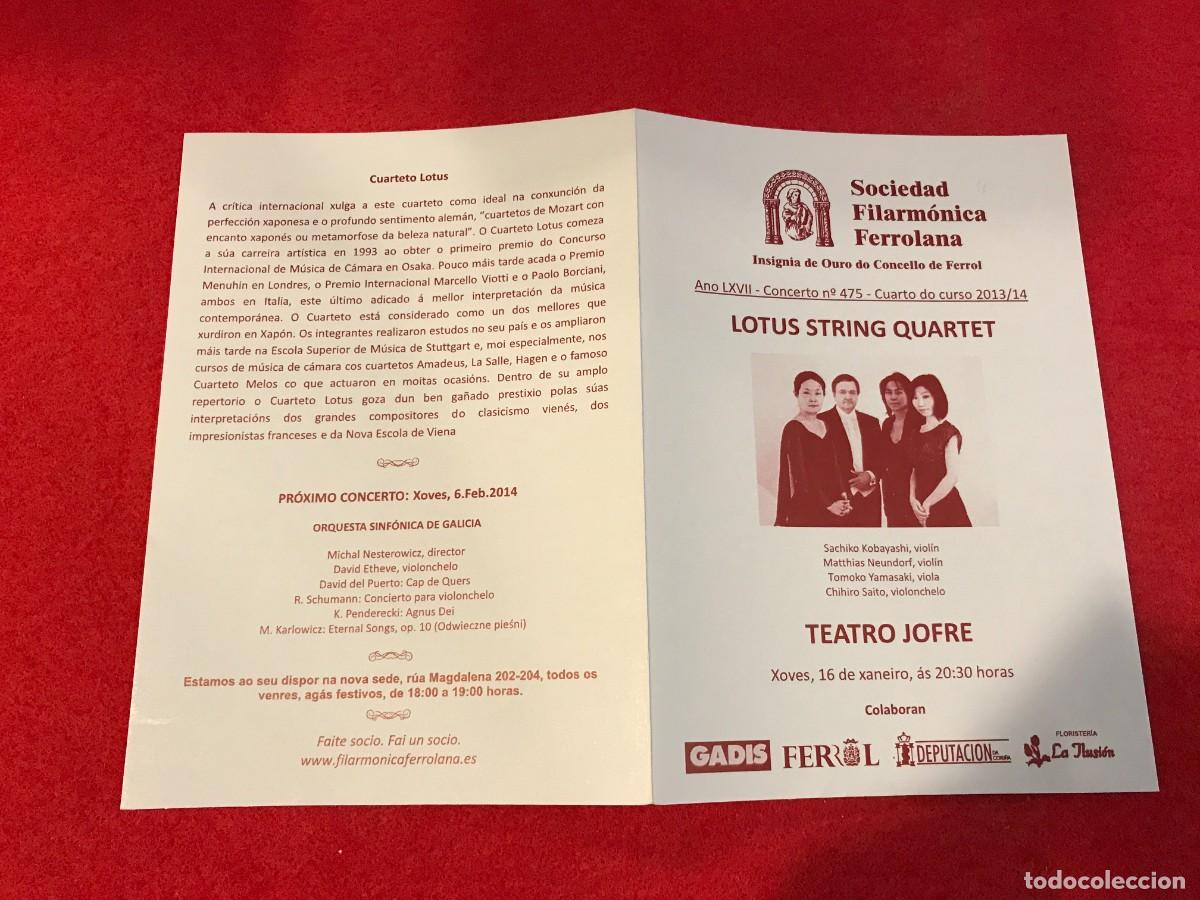 M&uacute;sica de colecci&oacute;n: PROGRAMA. SOCIEDAD FILARM&Oacute;NICA FERROLANA. TEATRO JOFRE, FERROL. LOTUS STRING QUARTET. 2013