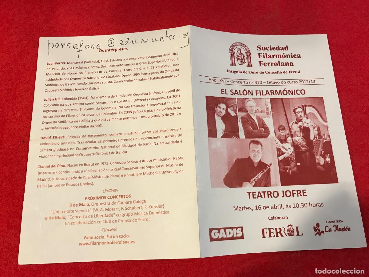 M&uacute;sica de colecci&oacute;n: PROGRAMA. SOCIEDAD FILARM&Oacute;NICA FERROLANA. TEATRO JOFRE, FERROL. EL SAL&Oacute;N FILARM&Oacute;NICO. 2012