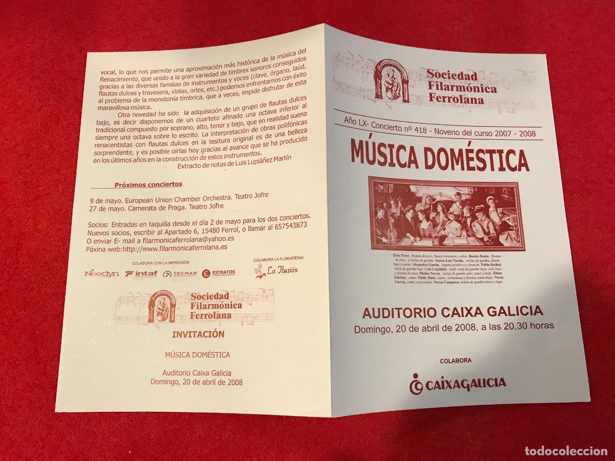 M&uacute;sica de colecci&oacute;n: PROGRAMA. SOCIEDAD FILARM&Oacute;NICA FERROLANA. TEATRO JOFRE. 2008. M&Uacute;SICA DOM&Eacute;STICA