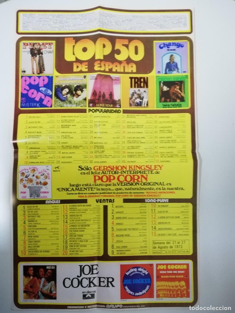 M&uacute;sica de cole&ccedil;&atilde;o: POSTER TOP 50 DE ESPA&Ntilde;A - SEMANA DEL 21 AL 27 DE AGOSTO DE 1972 - 64 CM X 39 CM.