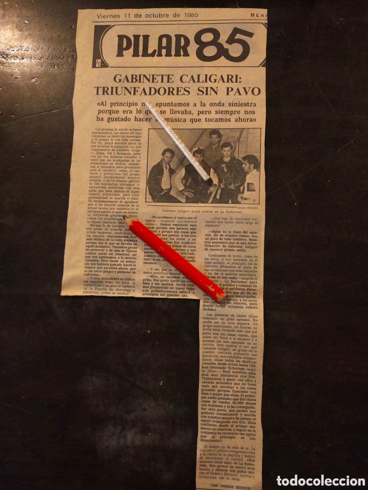 M&uacute;sica de cole&ccedil;&atilde;o: Recorte peri&oacute;dico gabinete caligari grupo pop rock Pilar Zaragoza