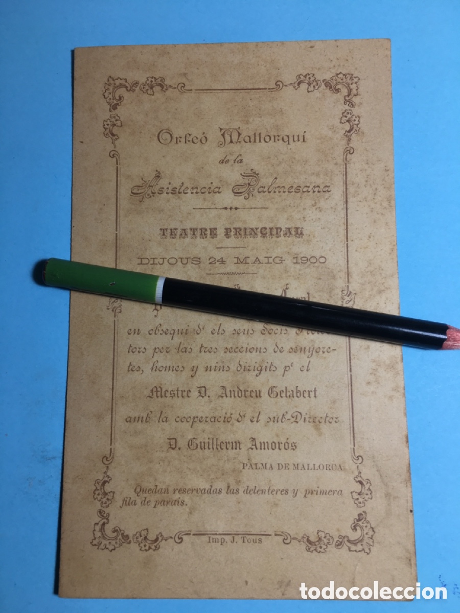 Collectible Music: 1900 PALMA MALLORCA ORFE&Oacute; MALLORQU&Iacute; ASISTENCIA PALMESANA M&Ugrave;SICA CORAL SENYORETES, HOMES Y NINS