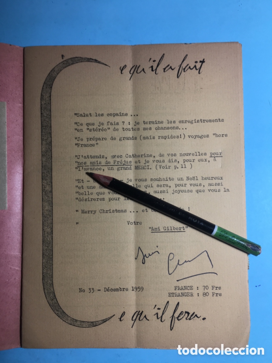 M&uacute;sica de colecci&oacute;n: 1959 (en franc&eacute;s) LE JOURNAL DES AMIS DE GILBERT BECAUD - Foto 2