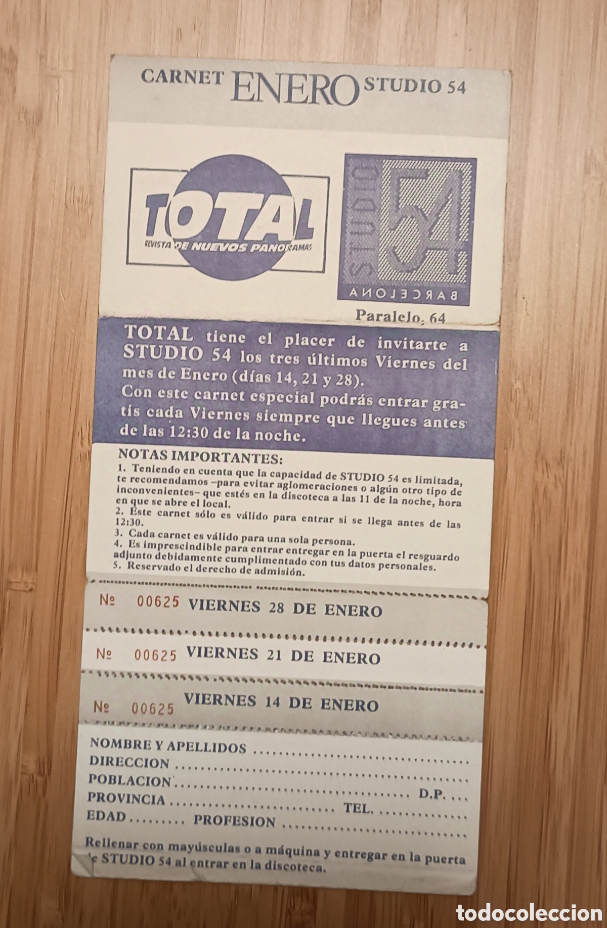 M&uacute;sica de colecci&oacute;n: CARNET STUDIO 54 PASE GRATUITO VIERNES - Foto 1
