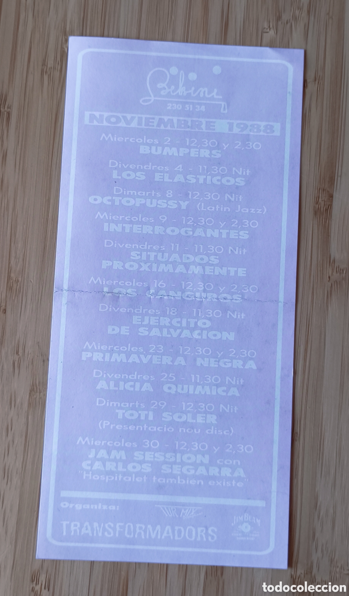 Collectible Music: FLAYER SALA BIKINI 1988. PROGRAMA ACTUACIONES NOVIEMBRE. TOTI SOLER,CARLOS SEGARRA, LOS ELASTICOS