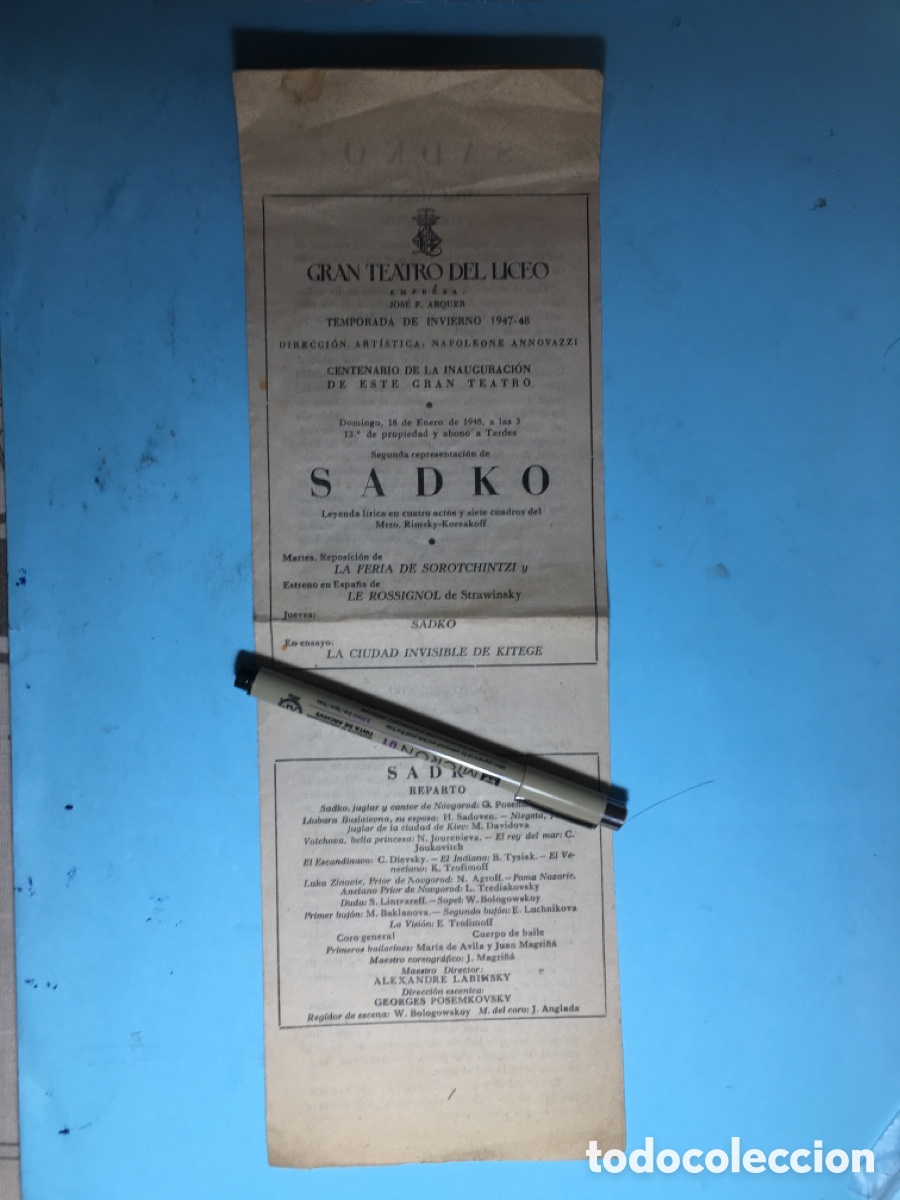 Musiksammlung: 1947/48 BCN LICEO 1&ordm; CENTENARIO &ldquo;SADKO&rdquo; DE RIMSKY KORSAKOFF &ldquo;LE ROSSIGNOL&rdquo; STRAWINSKY