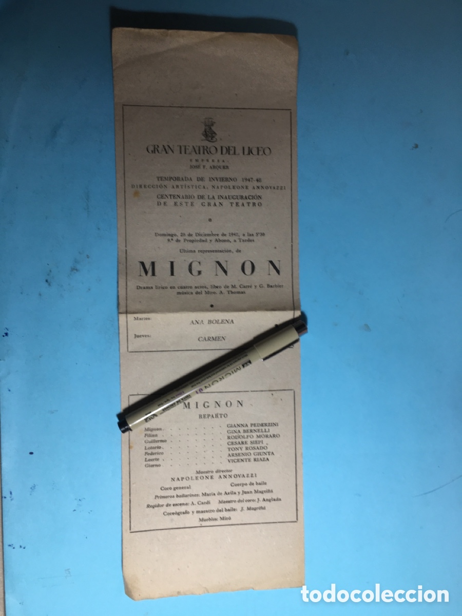 Musiksammlung: 1947/48 BCN LICEO 1&ordm; CENTENARIO 'MIGNON' DE A. THOMAS, 'ANA BOLENA' DE DONIZETTI, 'CARMEN' DE BIZET
