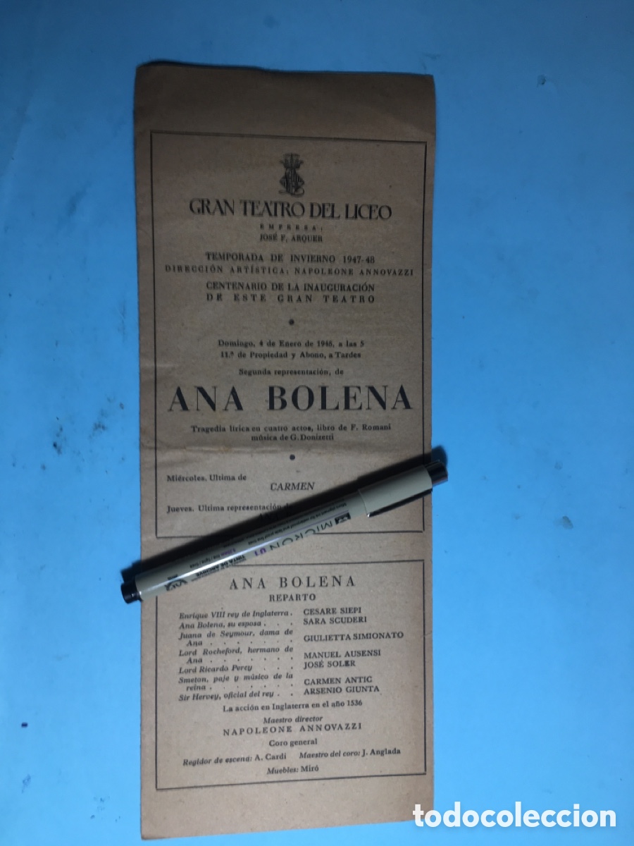 Musiksammlung: 1947/48 BCN LICEO 1&ordm; CENTENARIO ''ANA BOLENA'' DE DONIZETTI CON CESARE SIEPI, ''CARMEN'' DE BIZET