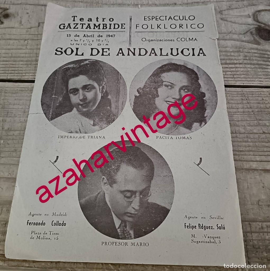 M&uacute;sica de colecci&oacute;n: TUDELA, 1947, TEATRO GAZTAMBIDE, PROGRAMA ESPECTACULO SOL DE ANDALUCIA, IMPERIO DE TRIANA