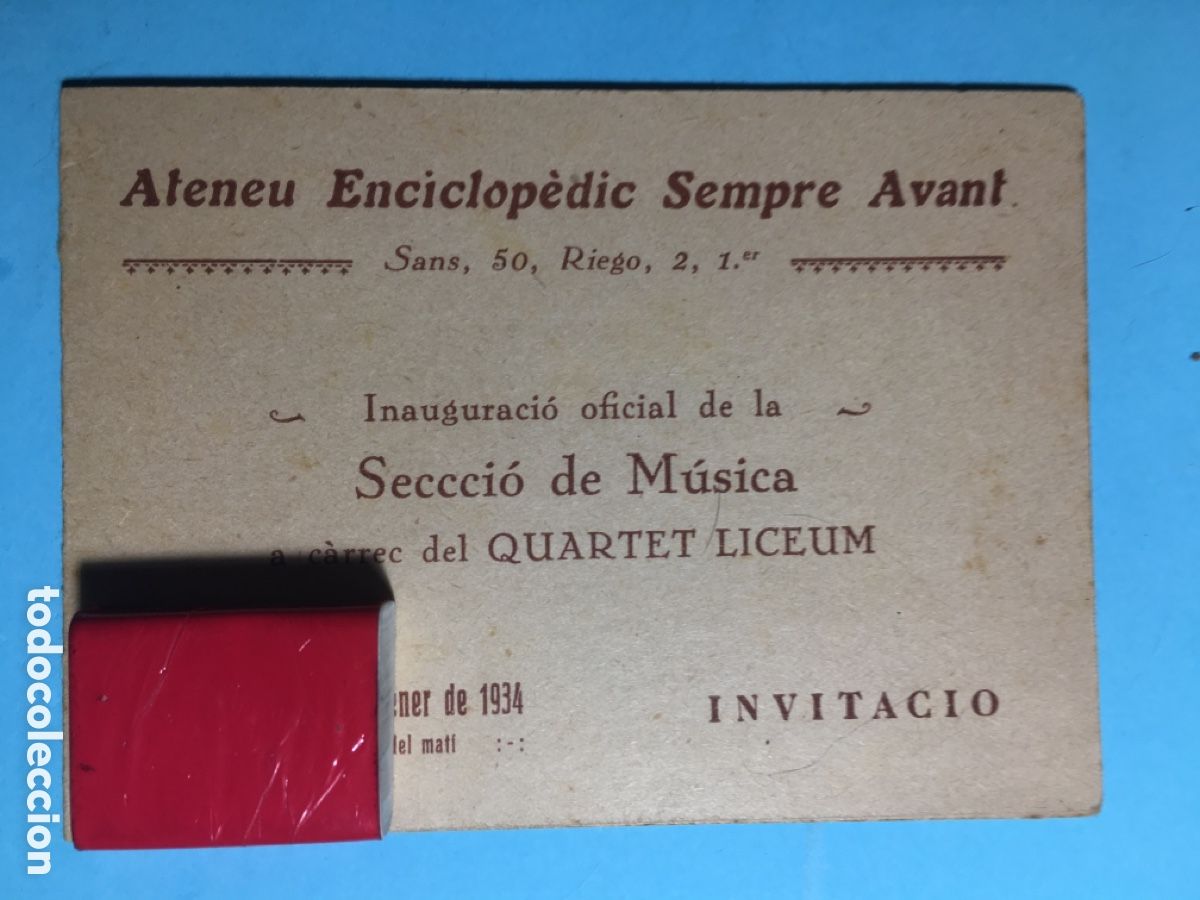 Musique de collection: 1934 7/1 SANS ATENEU ENCICLOP&Egrave;DIC SEMPRE AVANT SECCI&Oacute; DE M&Uacute;SICA PROGRAMA CONCERT QUARTET LICEUM