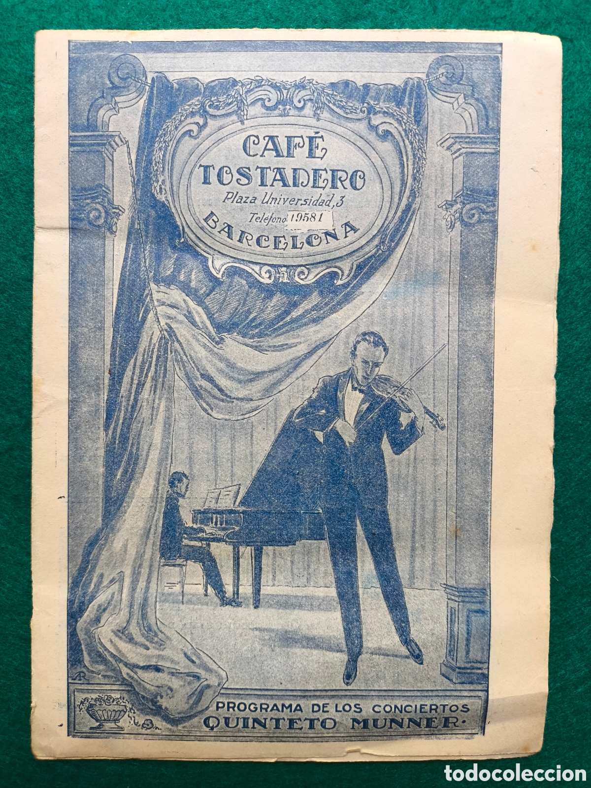 M&uacute;sica de cole&ccedil;&atilde;o: BARCELONA CAF&Eacute; TOSTADERO PROGRAMA CONCIERTO QUINTETO MUNNER 1930