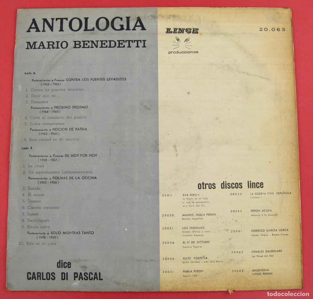 M&uacute;sica de colecci&oacute;n: ANTOLOG&Iacute;A MARIO BENEDETTI. LP. - Foto 2
