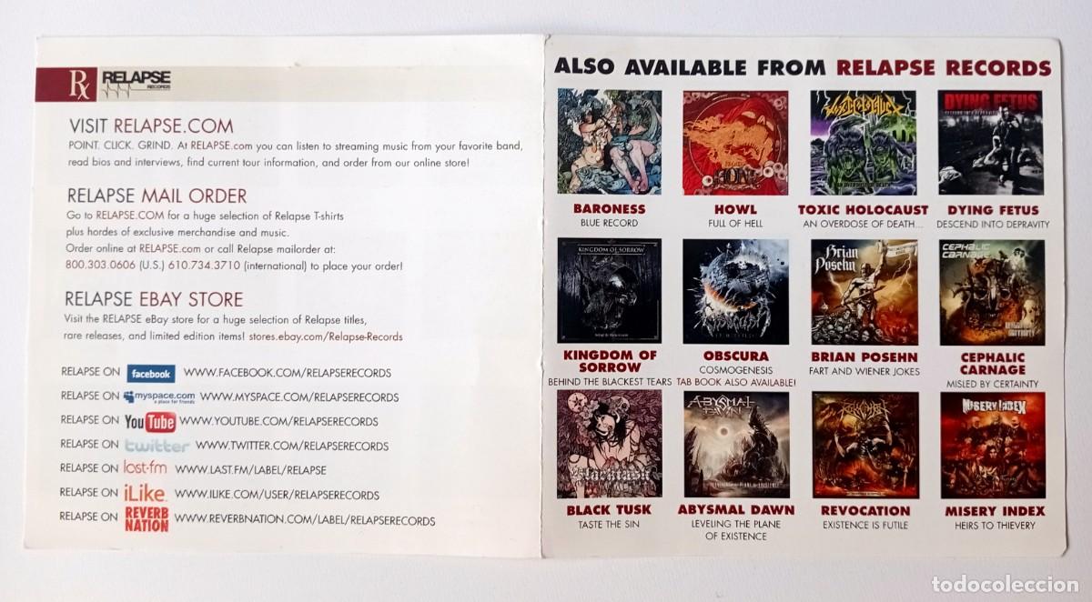 M&uacute;sica de colecci&oacute;n: INSERTO/FOLLETO CD RELAPSE RECORDS (TOXIC HOLOCAUST-OBSCURA-DYING FETUS...)