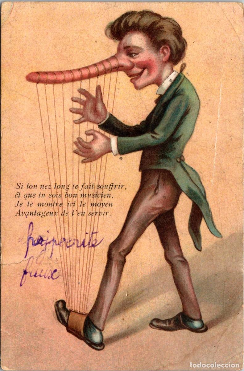 M&uacute;sica de colecci&oacute;n: Arpa - Arpista - Postal Francesa Humor&iacute;stica - Impresa en Alemania - 140x92mm - LEER Traducci&oacute;n