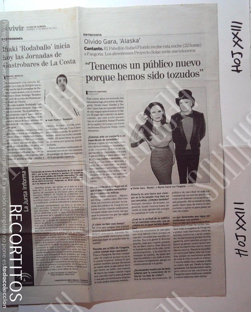 M&uacute;sica de colecci&oacute;n: 2011 ALASKA FANGORIA CONCIERTO EN ALMERIA PRENSA