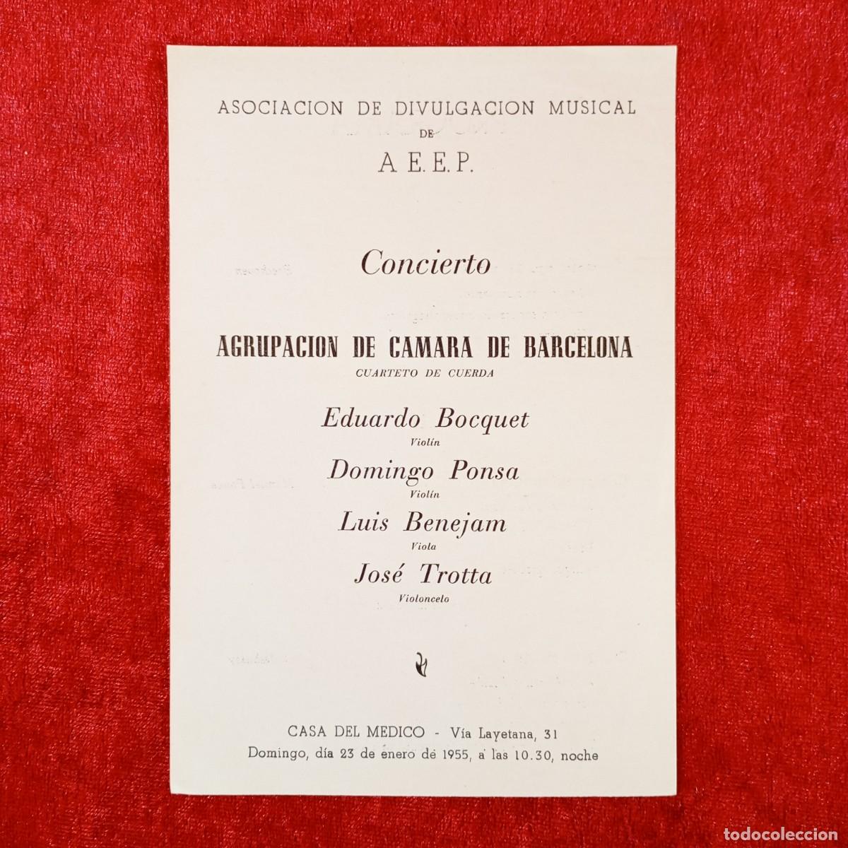 M&uacute;sica de colecci&oacute;n: PROGRAMA MUSICAL - AGRUPACI&Oacute; DE MUSICA DE CAMERA DE BARCELONA - A.E.E.P. - 1955 / 7538 - Foto 1