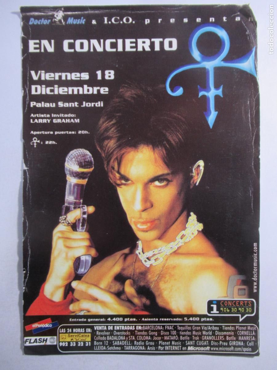 M&uacute;sica de colecci&oacute;n: Prince - Flyer Concierto Palau Sant Jordi - Barcelona - 17,5 x 11,3 cm.