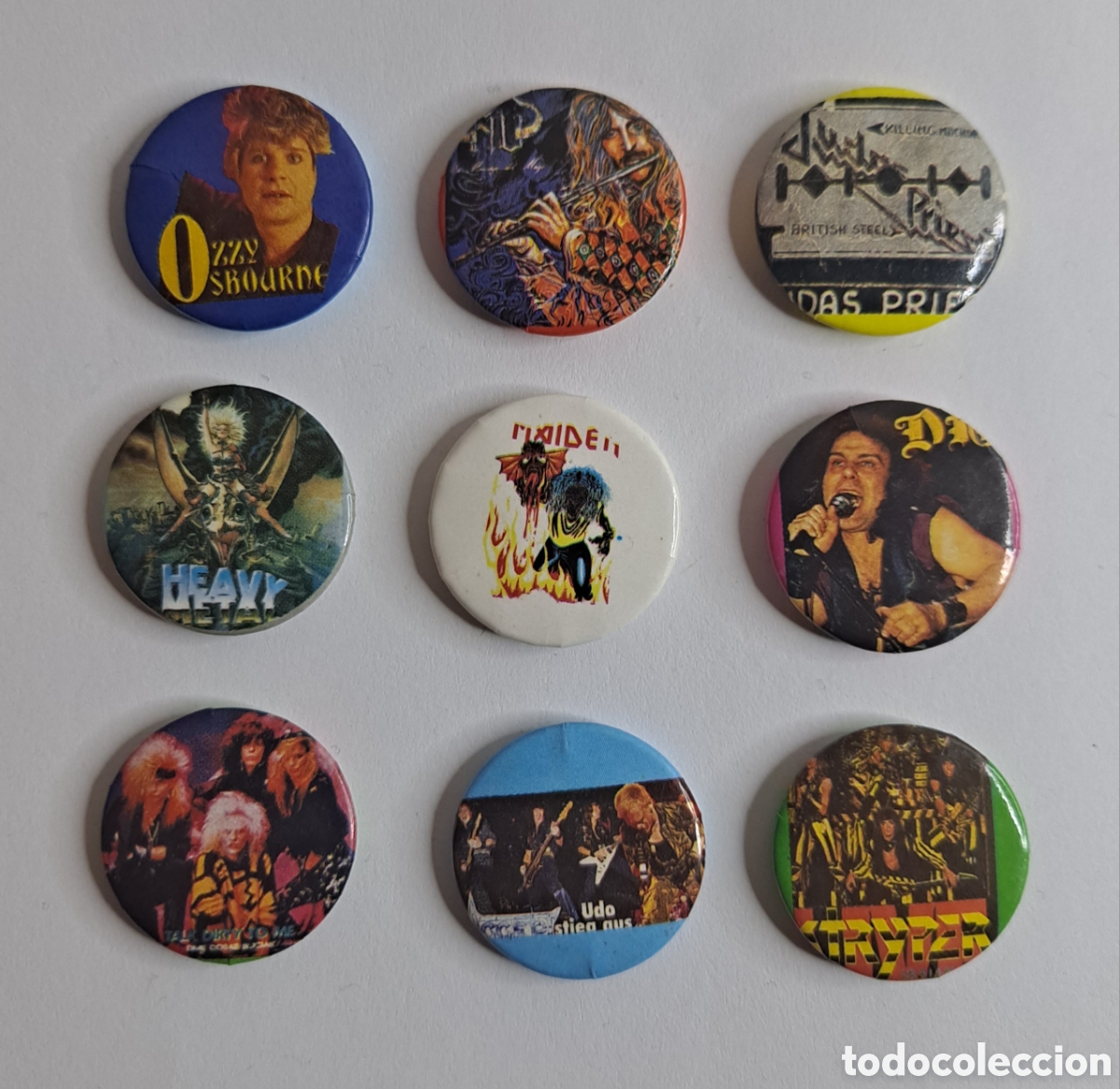 M&uacute;sica de colecci&oacute;n: LOTE 9 CHAPAS ROCK / HEAVY METAL A&Ntilde;OS 80. NUEVAS. 2.5 CM. IRON MAIDEN. OZZY. DIO. JUDAS PRIEST. &Ntilde;U