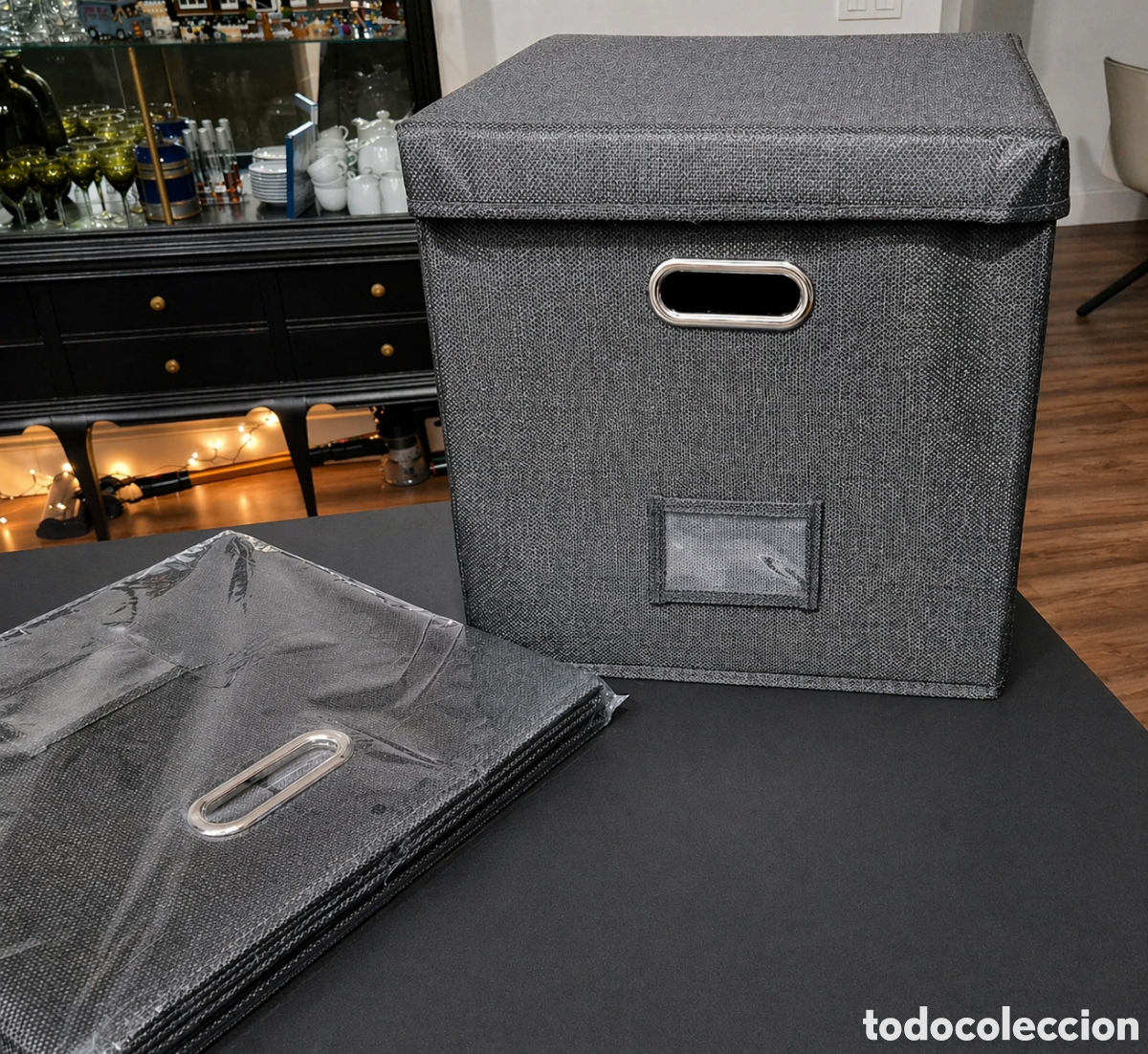 M&uacute;sica de colecci&oacute;n: Foldable vinyl storage box 33x33 black caja vinilos plegable negra