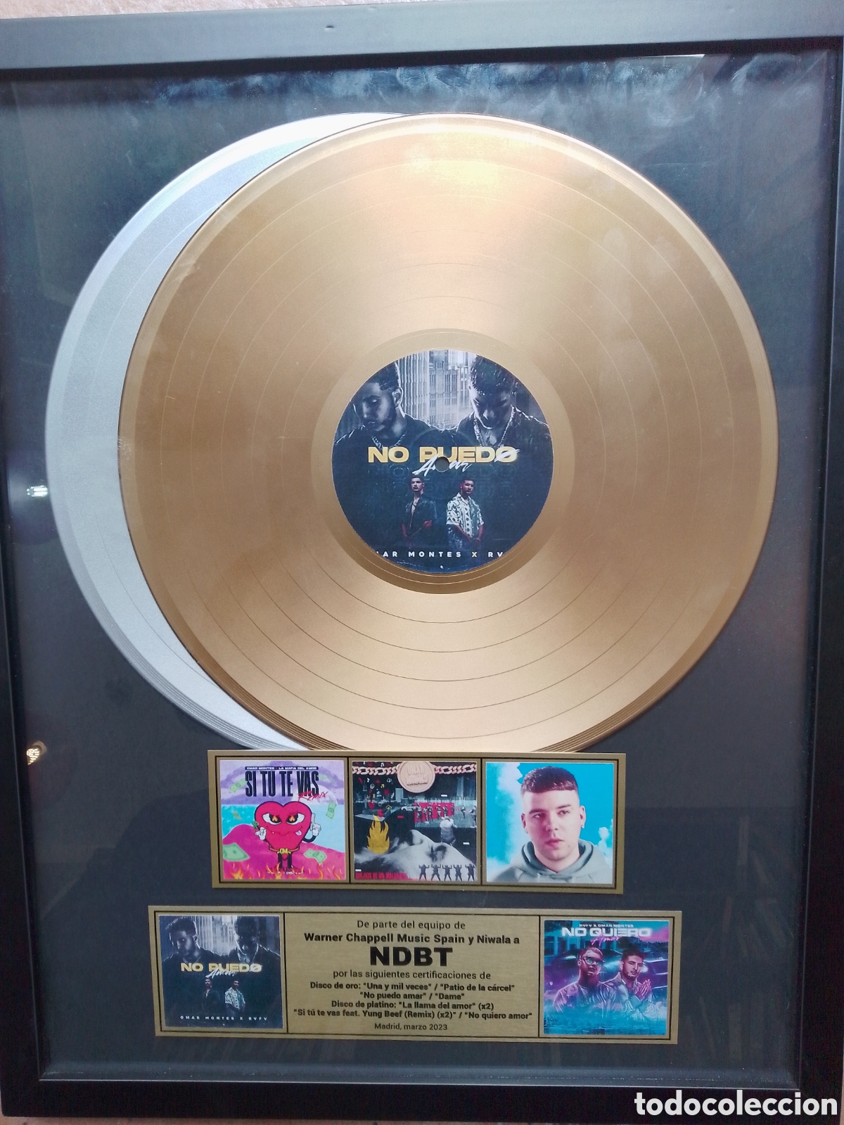 M&uacute;sica de colecci&oacute;n: DISCO DE ORO. NO PUEDO MAS.OMAR MONTES X RVFV. WARNER CHAPPELL NDBT. 2023. DEDICADO POR ARTISTAS.