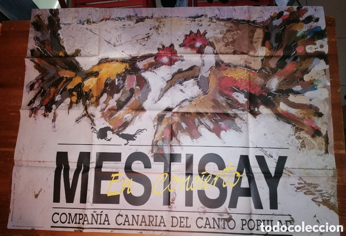 M&uacute;sica de colecci&oacute;n: Antiguo cartel gran tama&ntilde;o MESTISAY en concierto. 1987. Dise&ntilde;o Javier Cabrera.