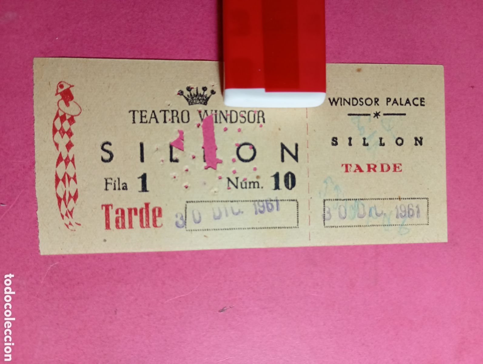 M&uacute;sica de colecci&oacute;n: BARCELONA ENTRADA COMPLETA LAS 2 PARTES - SILL&Oacute;N FILA 1 N&ordm; 10 TARDE 30/12 1961 TEATRO WINDSOR PALACE