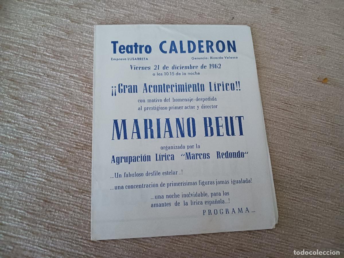 M&uacute;sica de colecci&oacute;n: programa homenaje, al primer actor mariano beut, manolo escobar, antonio machin, salome.....1962.