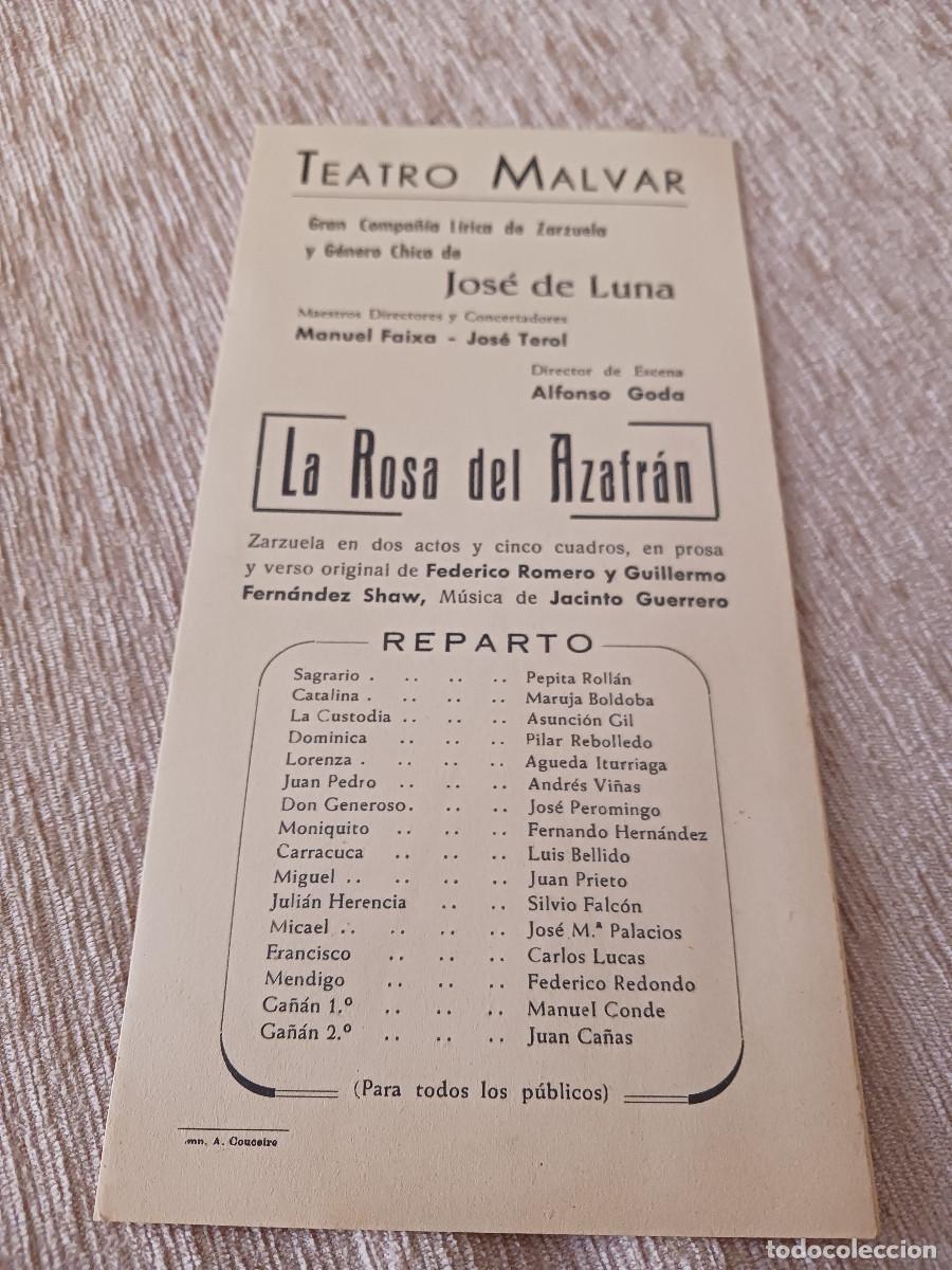 M&uacute;sica de colecci&oacute;n: compa&ntilde;ia de zarzuela, jose de luna , teatro malvar, la rosa del azafran , dir. alfonso goda......