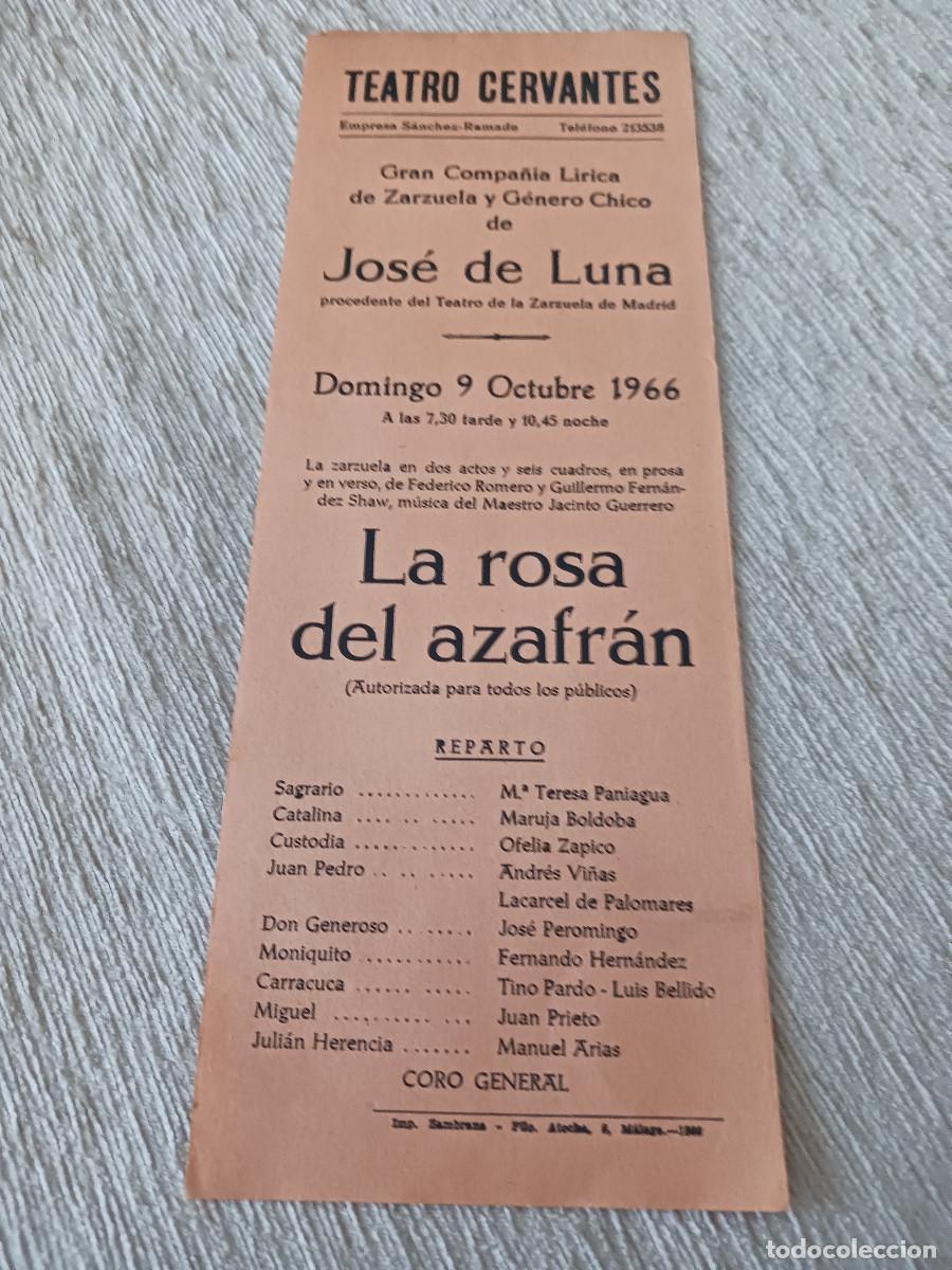 M&uacute;sica de colecci&oacute;n: comp. de zarzuela, jose de luna , teatro cervantes, malaga, la rosa del azafran, andres vi&ntilde;as 1966